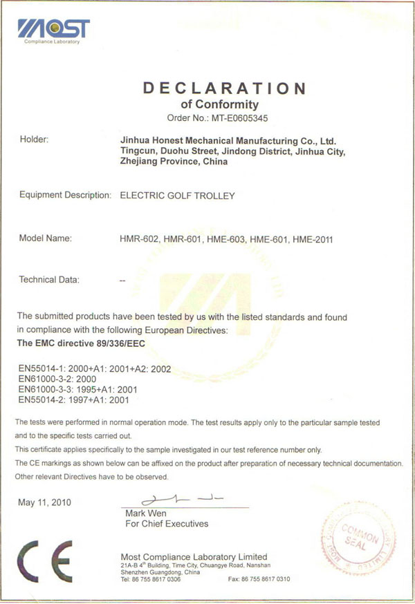 DECLARATIO N of Conformity