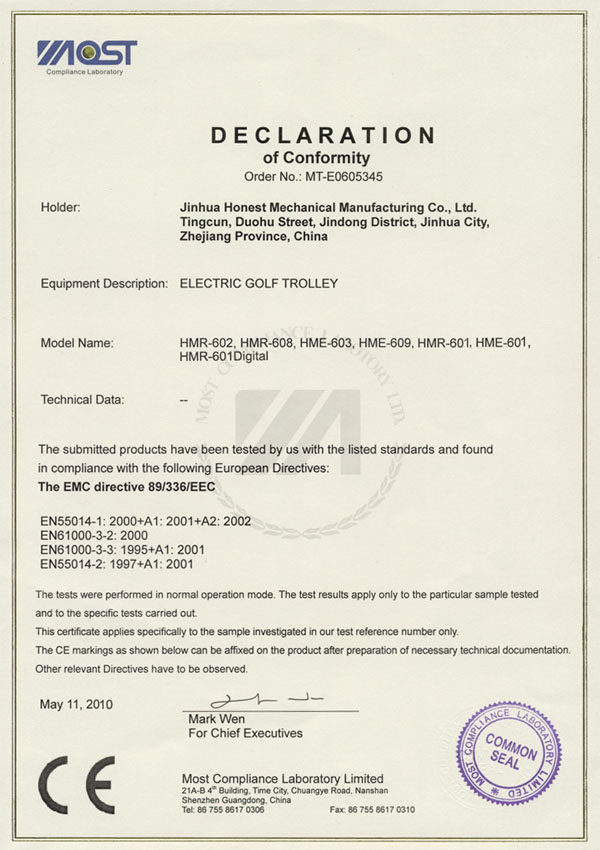 DECLARATIO N of Conformity